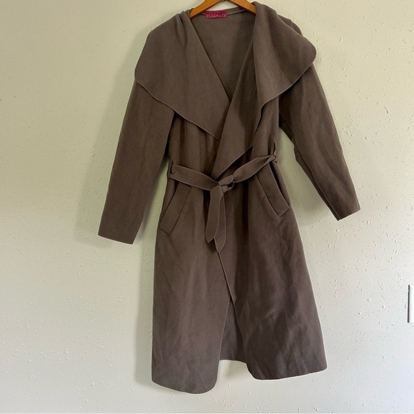 Boohoo Jackets & Blazers - Boohoo Taupe Belted Waterfall Coat One Size